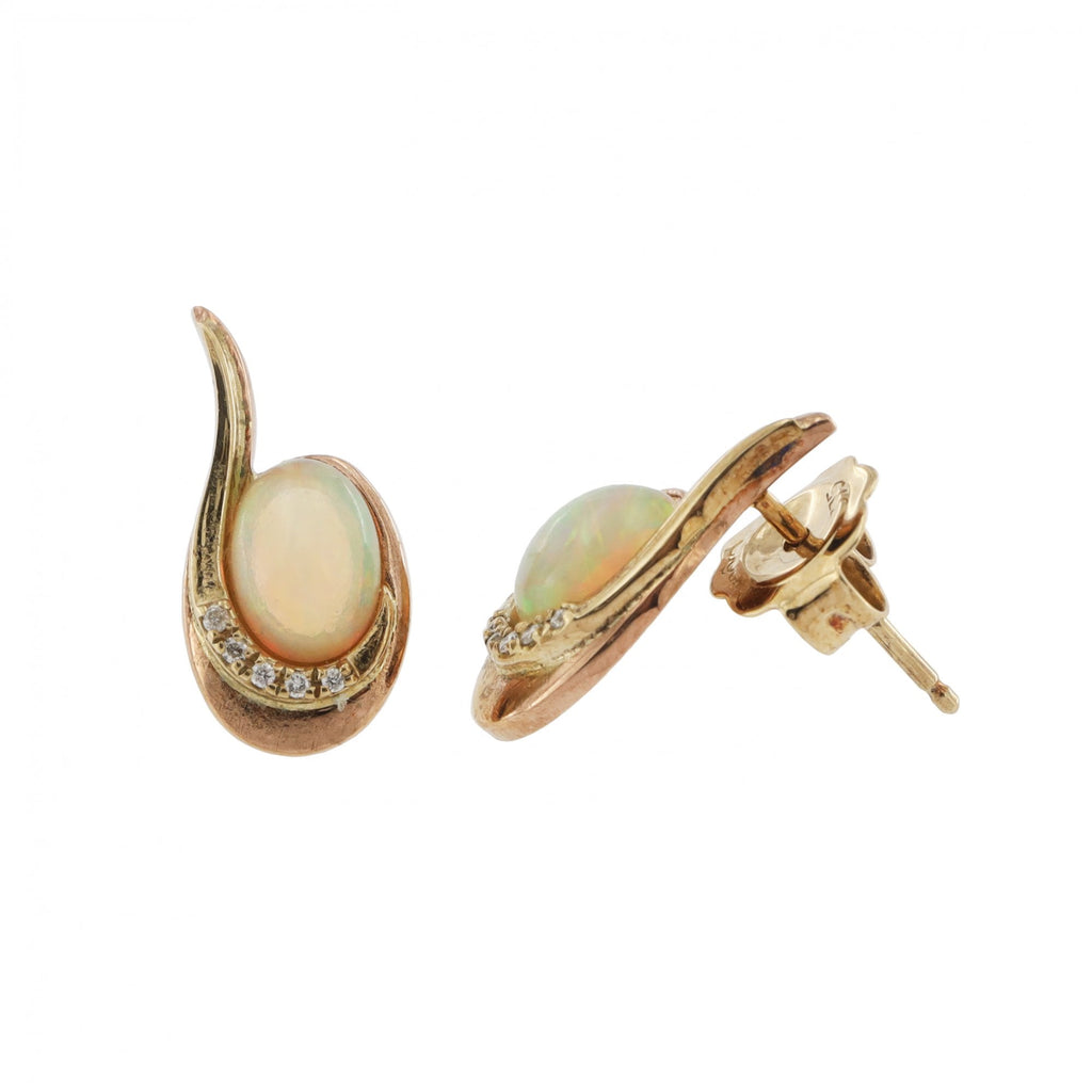 9ct Yellow Gold Opal & Diamond Stud Earrings