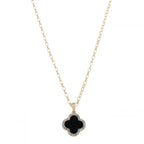 9ct Yellow Gold Diamond Onyx Flower Pendant & Chain