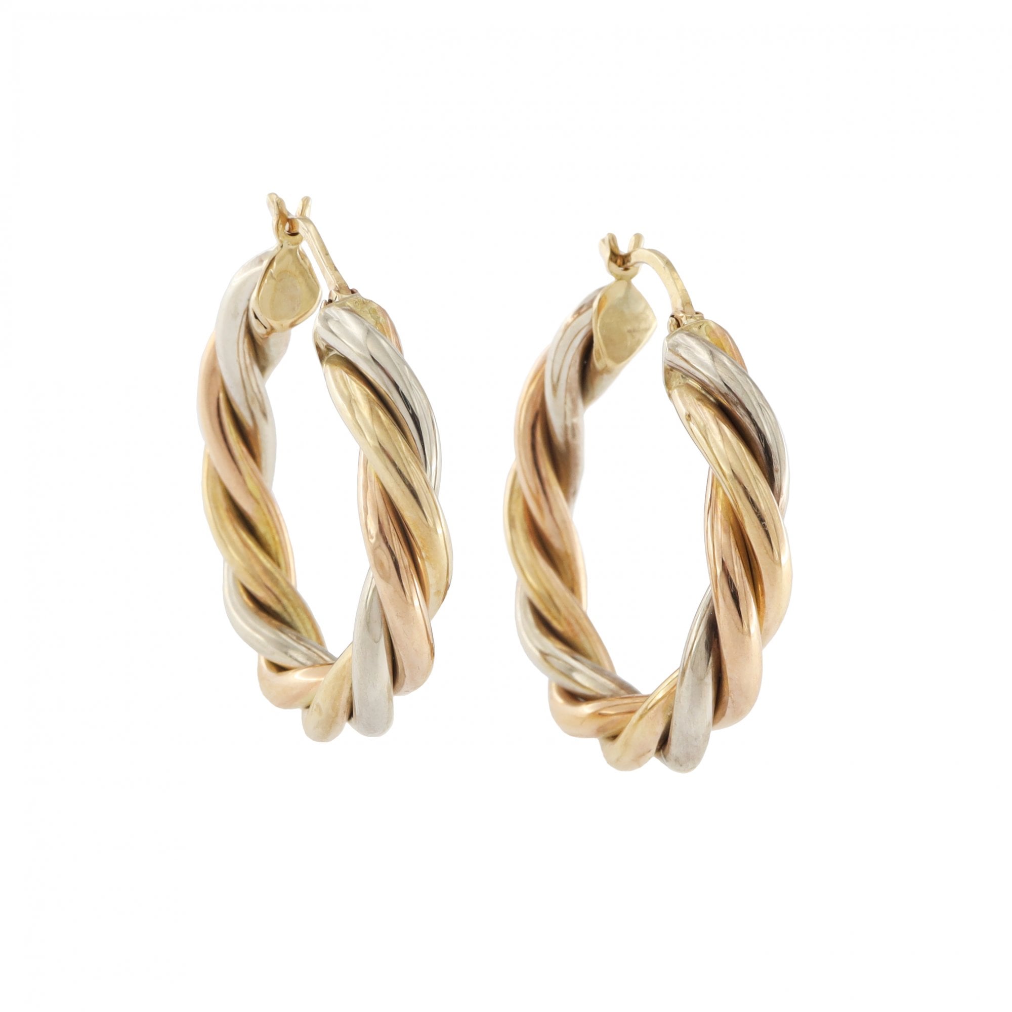 9ct Multicolour Gold Russian Tri-Colour Hoop Earrings