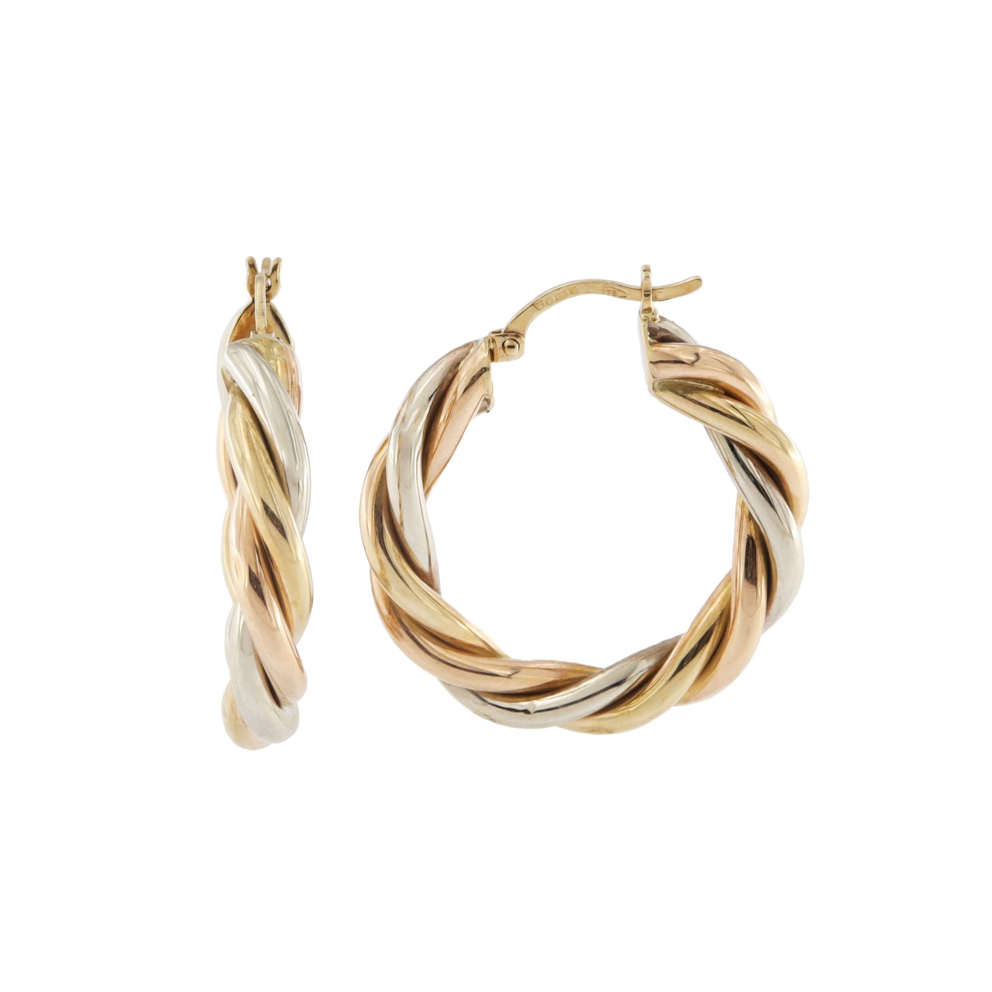 9ct Multicolour Gold Russian Tri-Colour Hoop Earrings
