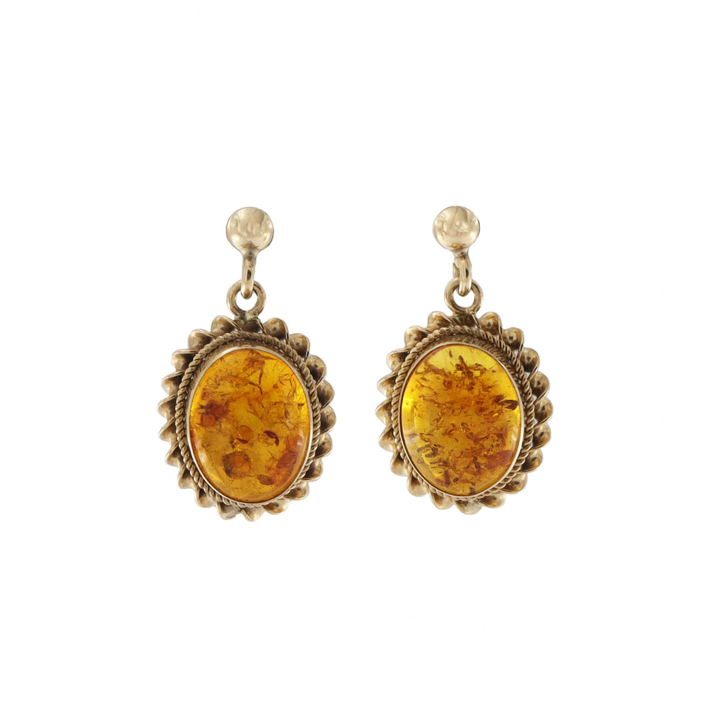 9ct Yellow Gold Amber Drop Earrings