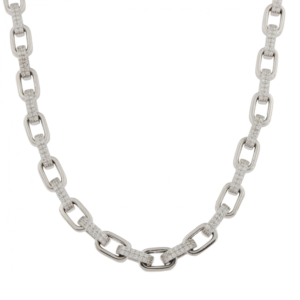 Silver Paper Link Cubic Zirconia Curb Chain 26"
