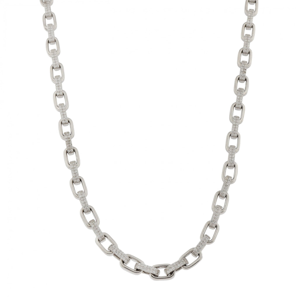 Silver Paper Link Cubic Zirconia Curb Chain 26"