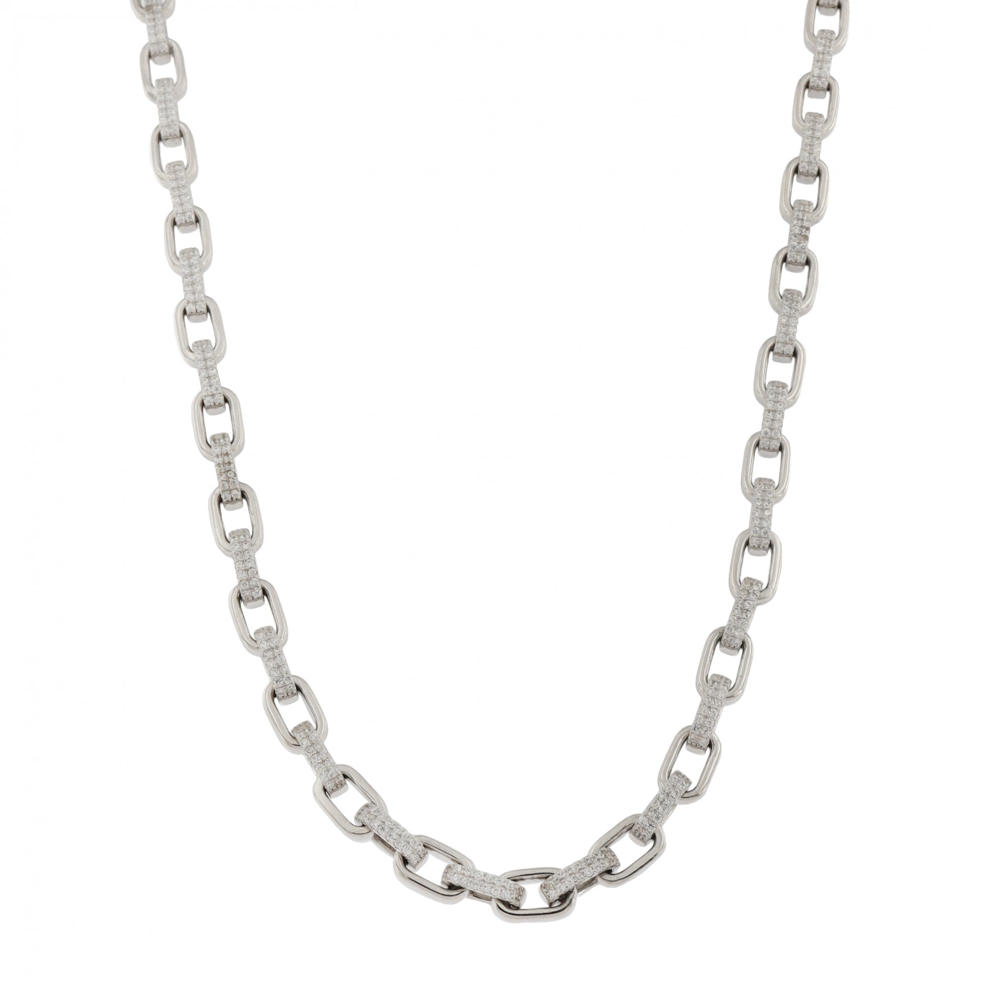 Silver Paper Link Cubic Zirconia Curb Chain 26"