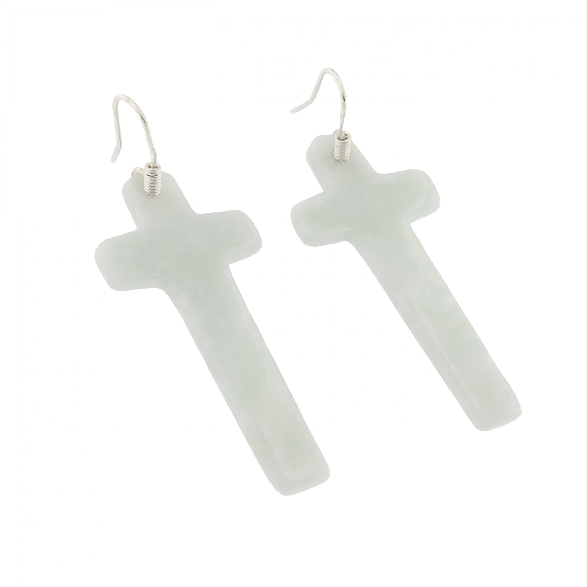 Silver Jade Cross Earrings