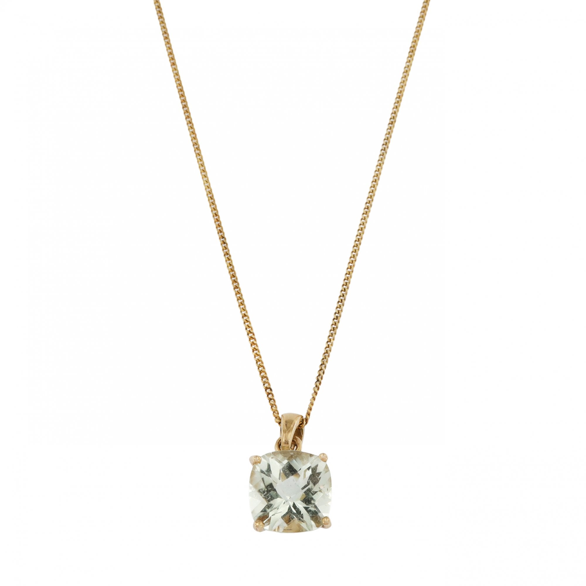 9ct Yellow Gold Blue Stone Pendant & Chain